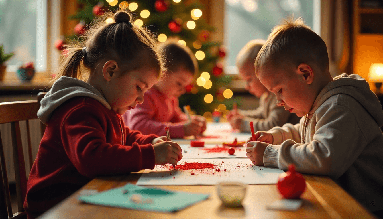 Kids creating Valentine themed art